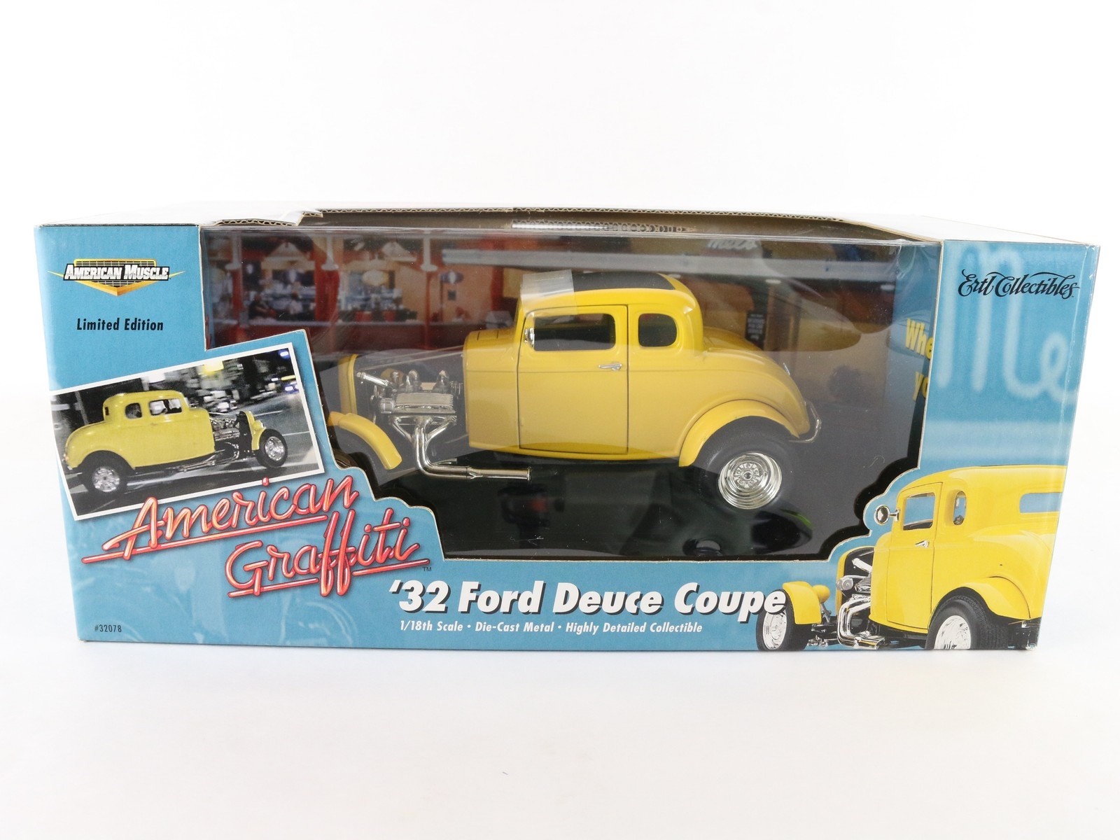 1932 ’32 Ford Deuce Coupe Yellow American Graffiti ERTL 1:18 Diecast Model 32078