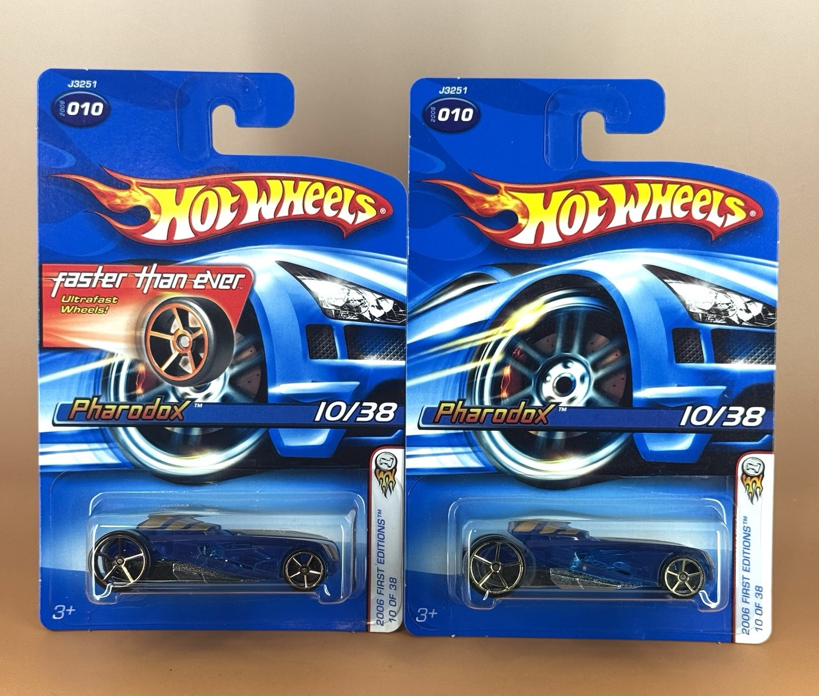 Hot Wheels 2006 First Editions PHARODOX Blue (lot of 2) w/FTE & o5g wheels 10/38