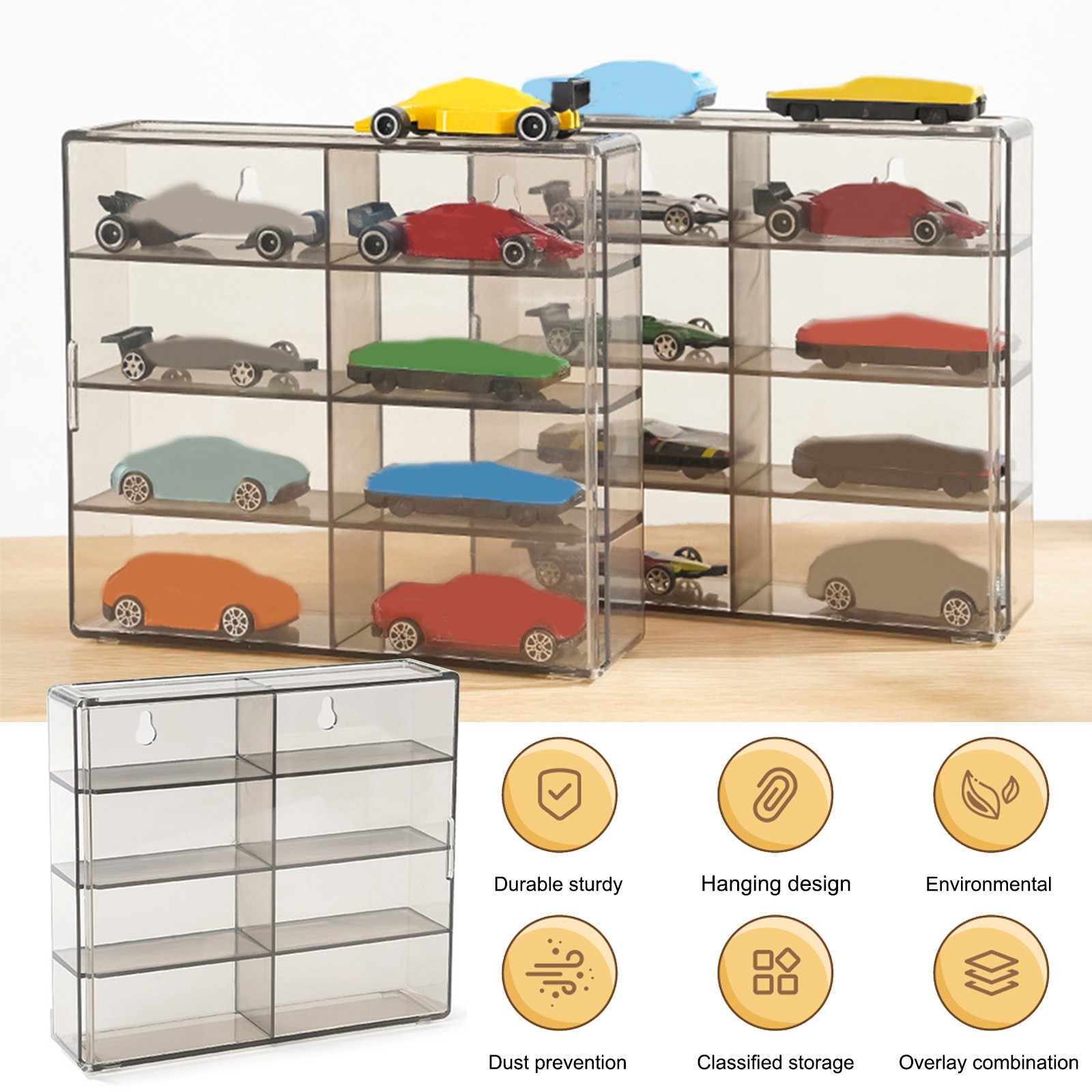 8-Grid Acrylic Display Case Storage Box For 1/64 Scale Diecast Cars Collectibles