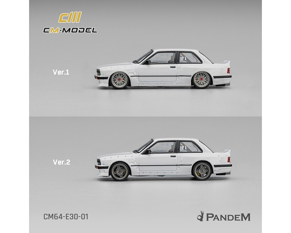CM Model Pandem BMW M3 E30 – Pearl White w/ Extra Wheels Set 1/64