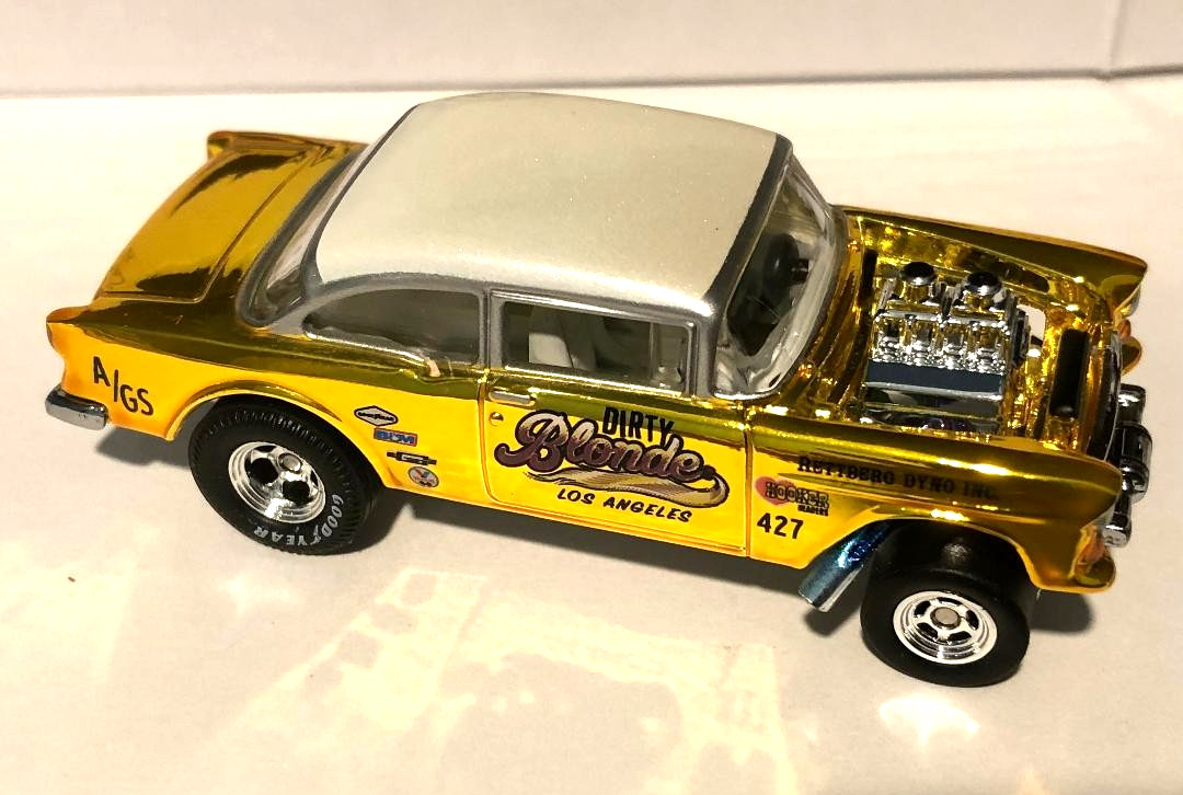 Hot Wheels sELECTIONs RLC ‘55 Chevy Bel Air Gasser DIRTY BLONDE A/G 427 NHRA