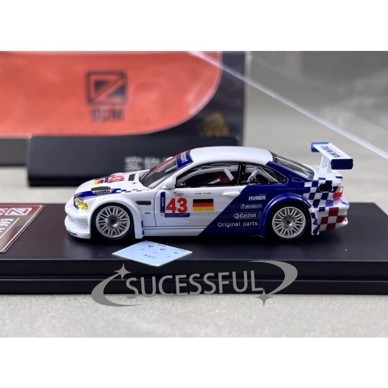 DCM 1:64 White BMW M3 GTR E46 #43 Widebody Diecast Sports Car Display Model