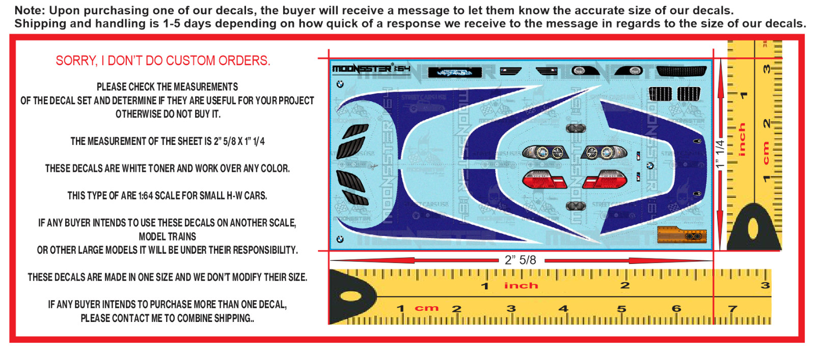 White Toner Water Slide Decal BMW M3 GTR Need For Speed Most Wanted For H-W 1/64