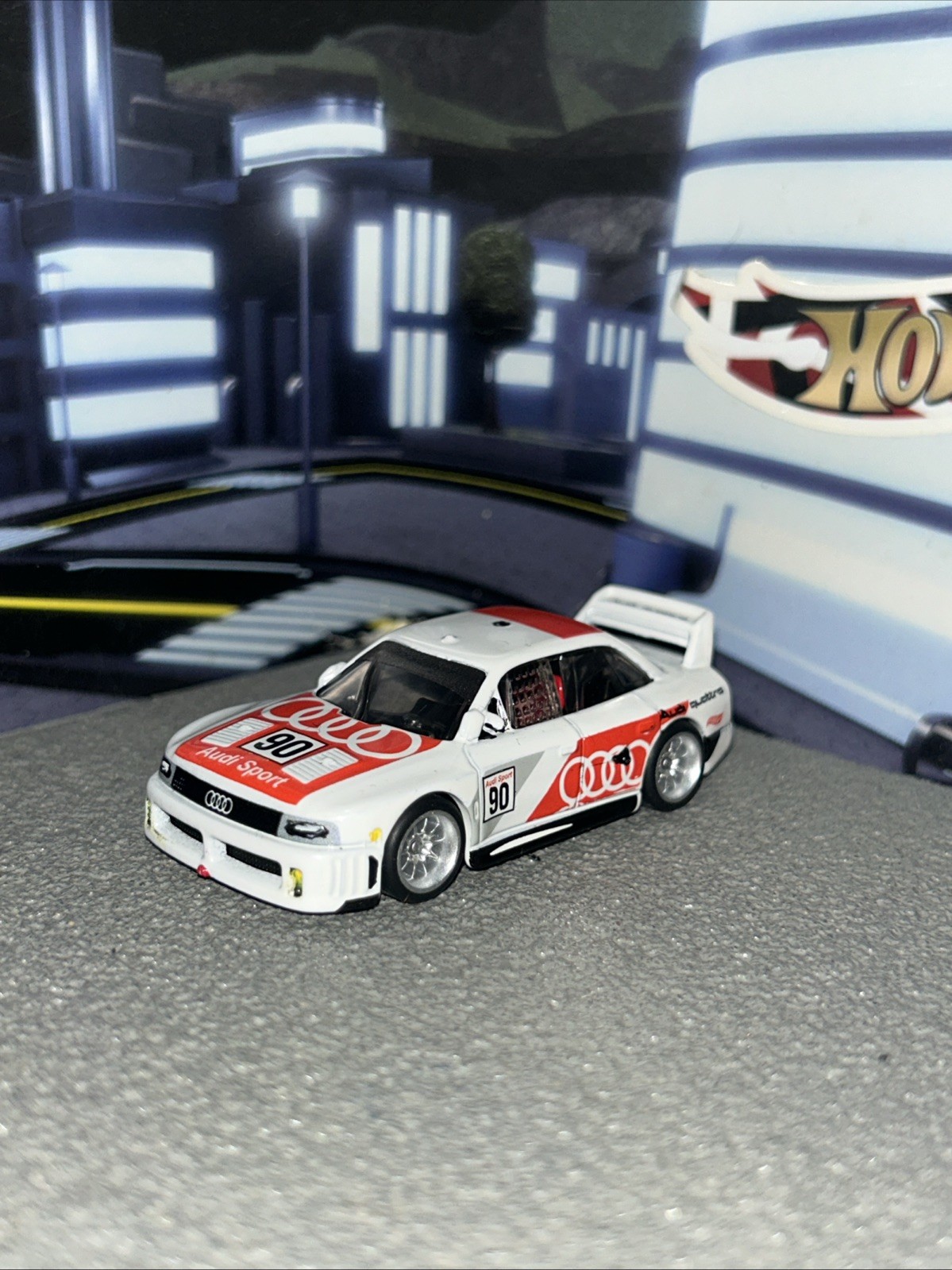 Hot Wheels Silver series Audi 90 Quattro white modified into negative camber