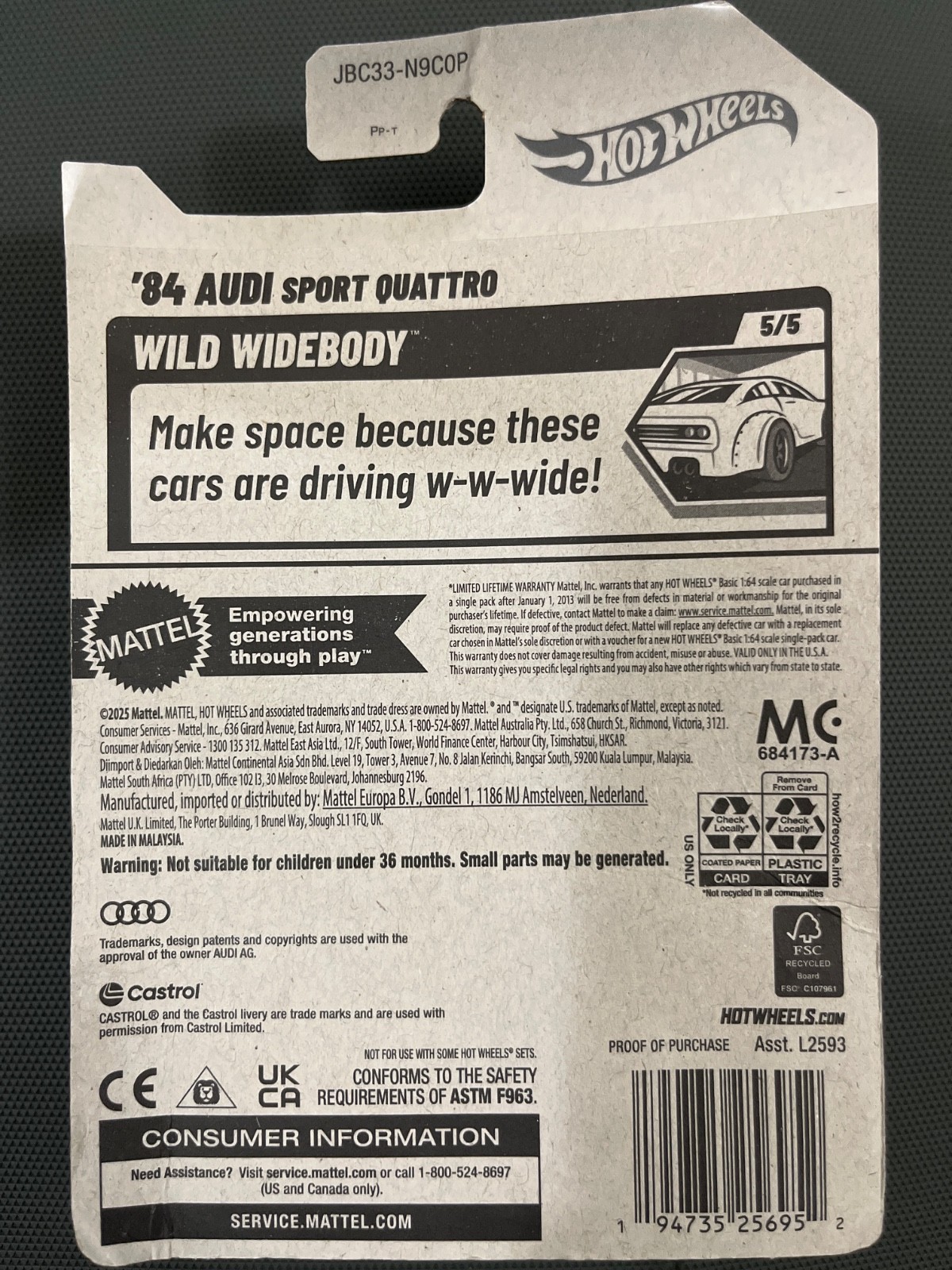 Hot Wheels Treasure-Hunt Vehicle, ‘84 Audi Sport Quattro, Silver