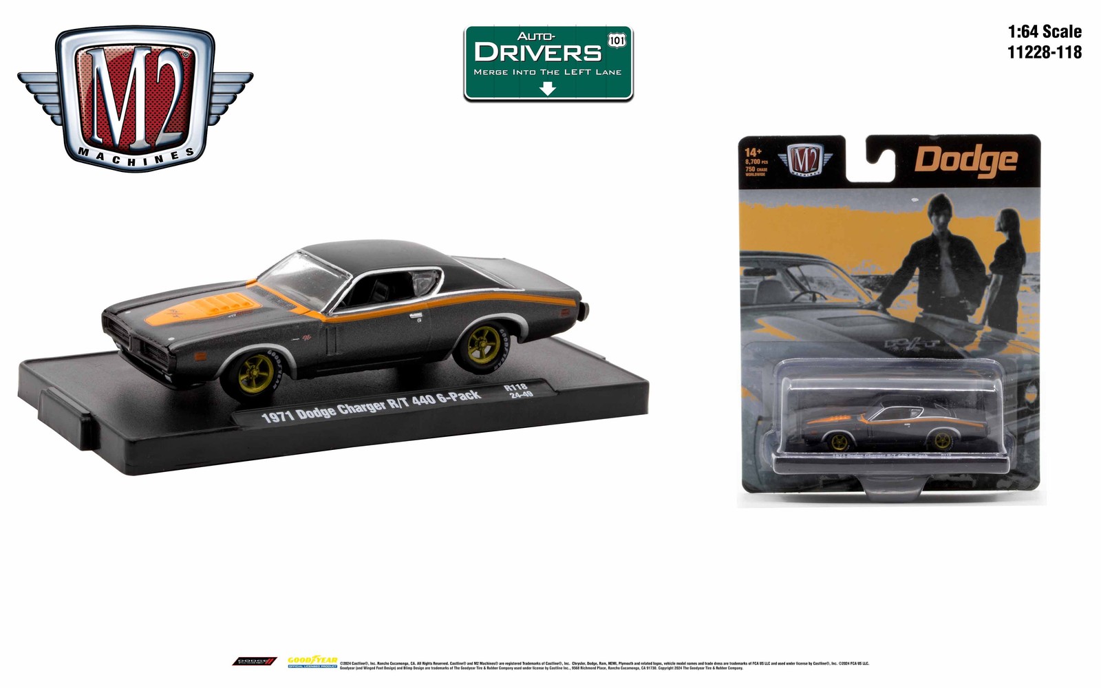 M2 Machines Auto-Drivers 1:64 R118 1971 Dodge Charger R/T 440 6 Pack