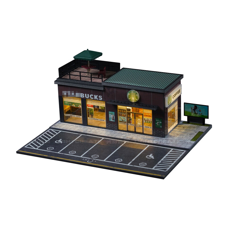 Diorama 1:64 Car Parking Lot Models LED Lighting City Repair Shop Scene Display
