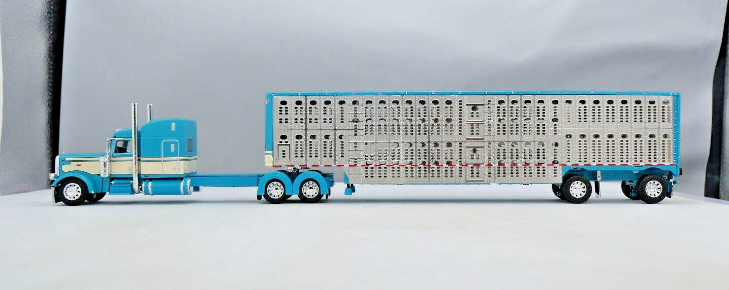 DCP 1/64 Turquoise Cream Peterbilt 389 Wilson Livestock Trailer 60-1788 Farm Toy