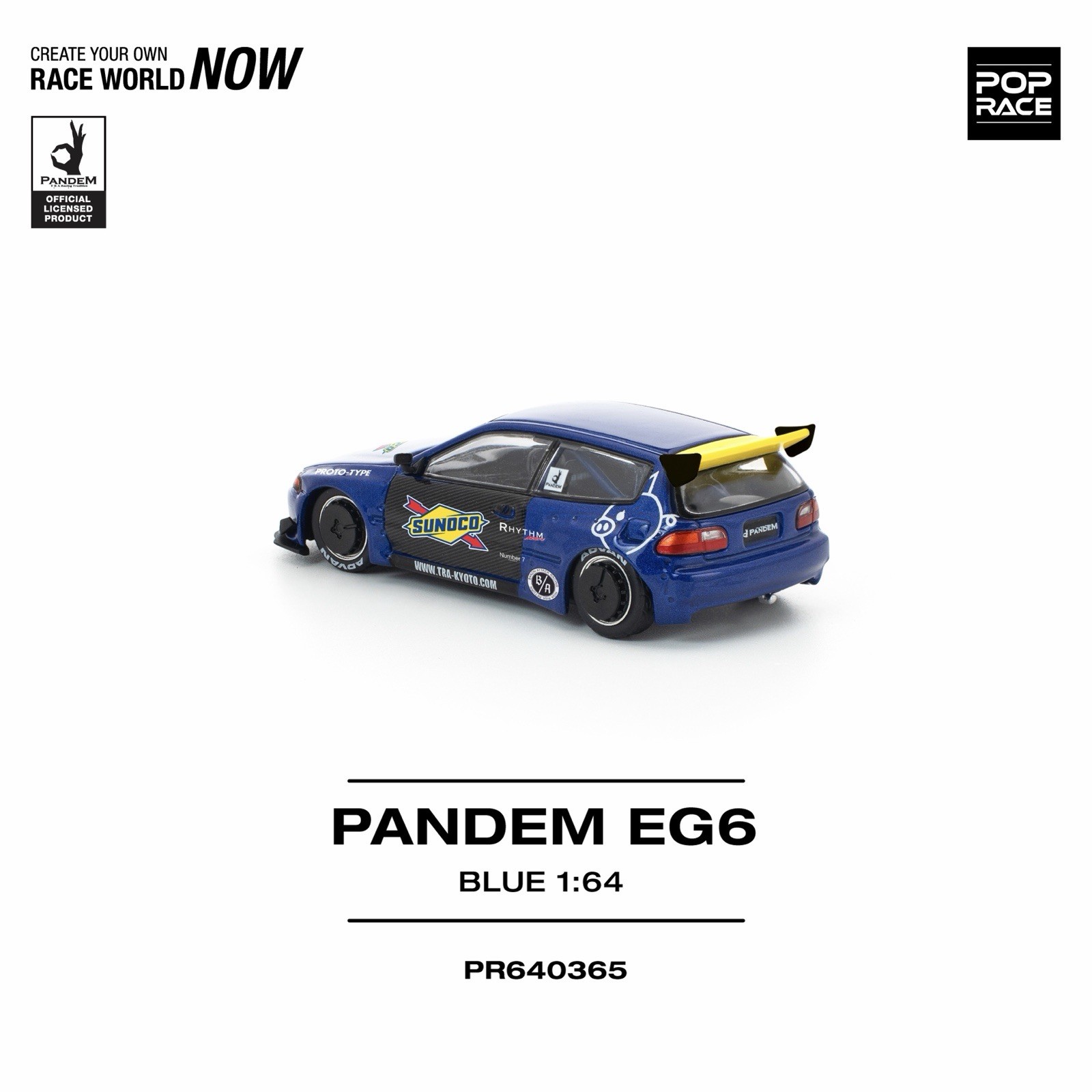 Pop Race Pandem Honda Civic EG6 Sunoco Blue 1/64 #365