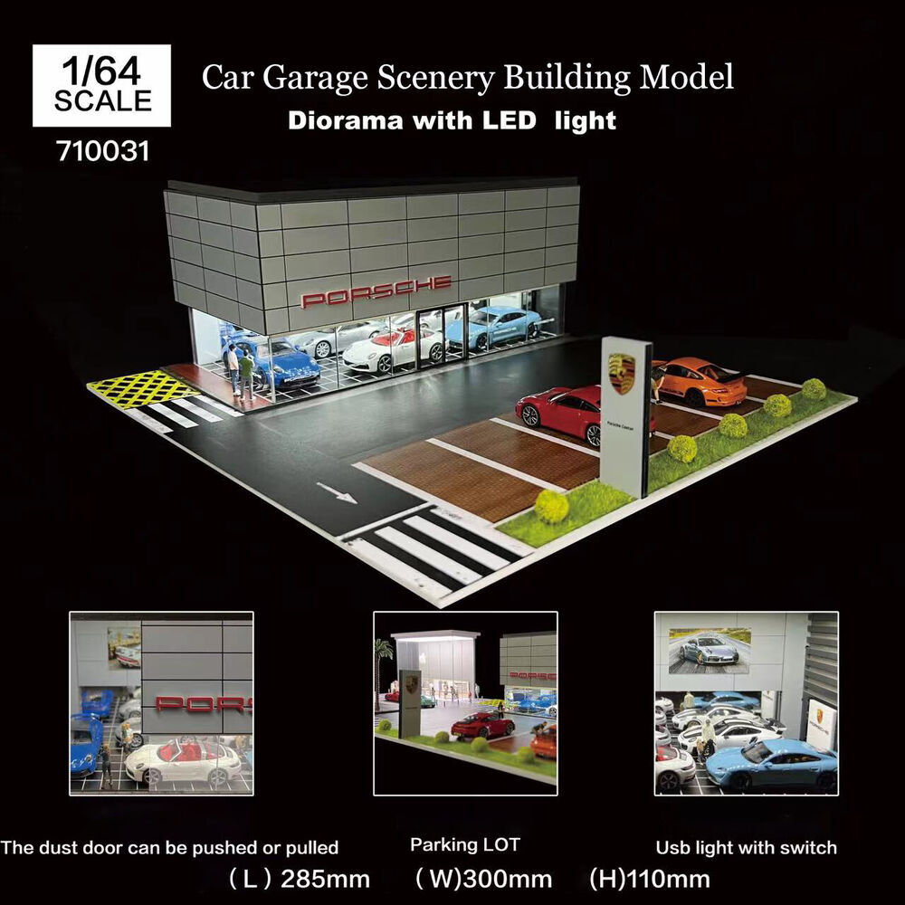 1:64 Diorama Parking Lot Scene Model LED Car Garage Shop Model Collection Toys