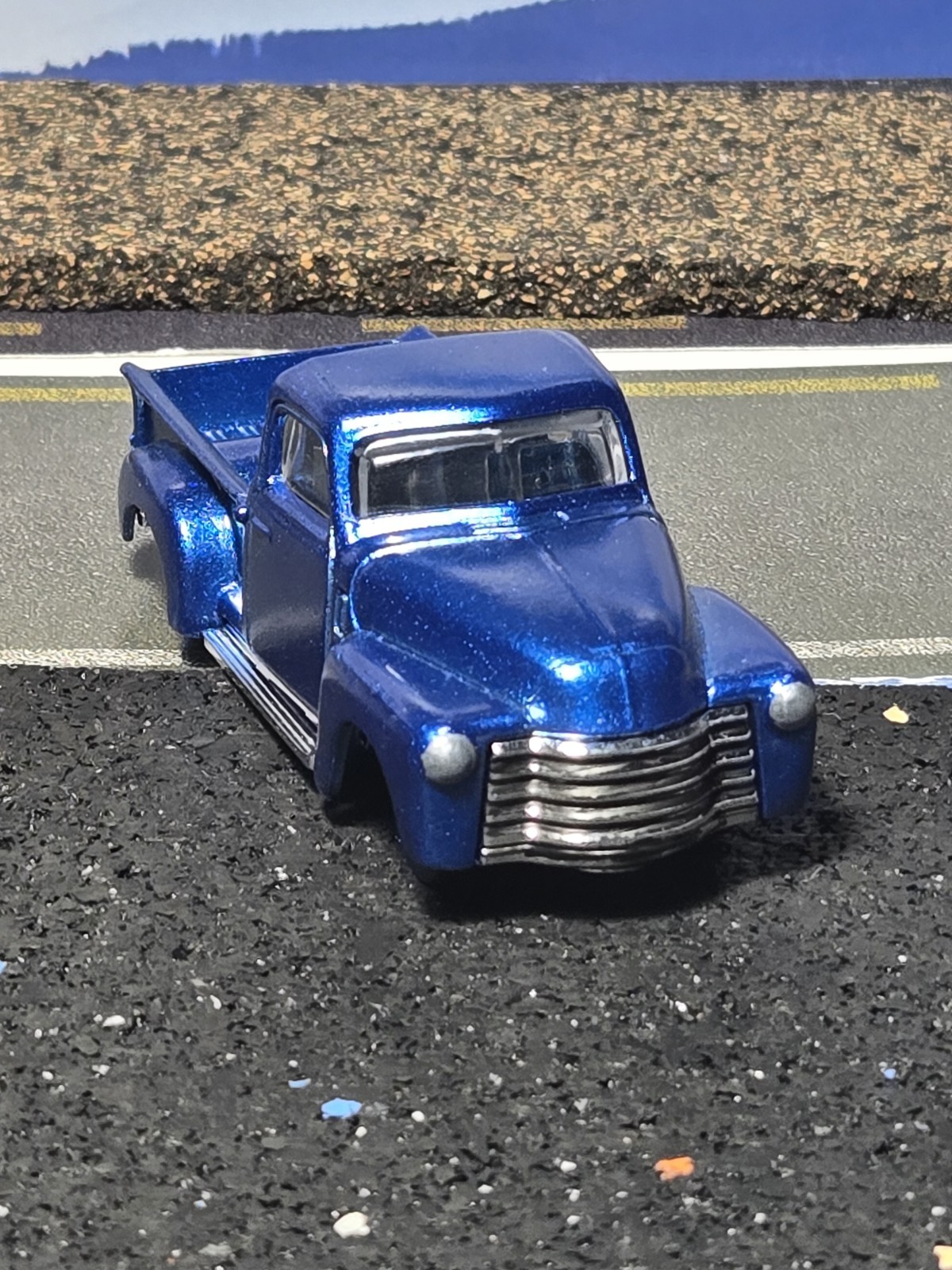 Hot Wheels 52 Chevy pickup, custom, drilled, painted, wheel swap, real riders