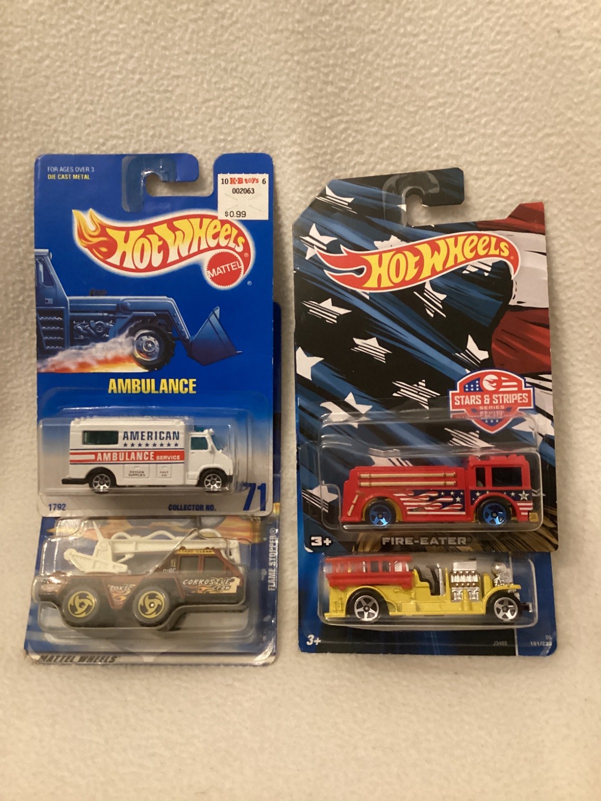 Hot Wheels ~ Fire Trucks ~ Ambulance ~ Old Number 5.5 Fire-Eater ~ Set of 4