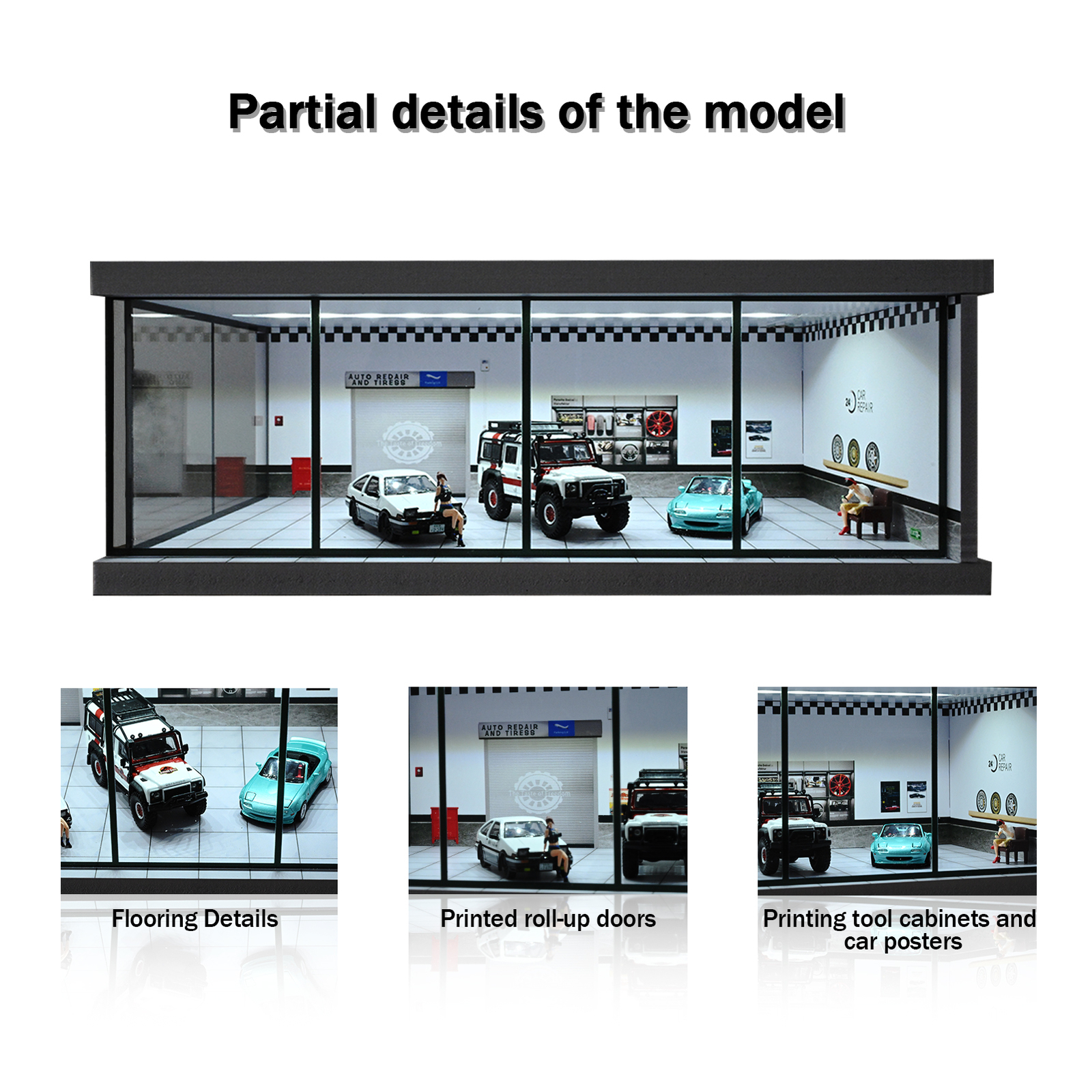 Diorama 1/64 Car Garage Model LED Lights City Car Showroom Scene Model Display