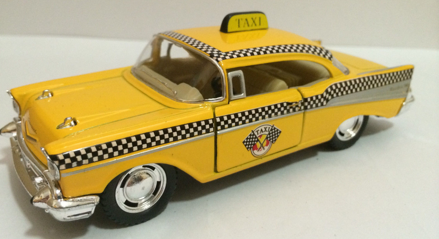 Diecast 1957 Chevrolet Bel-Air Taxi 1:40 Scale with Opening Doors And Pull Back