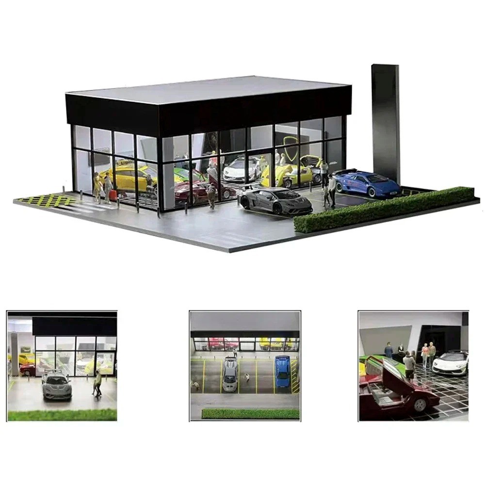 1/64 Diorama Car Garage Model LED Lighting City Street Gas Station Scene Models