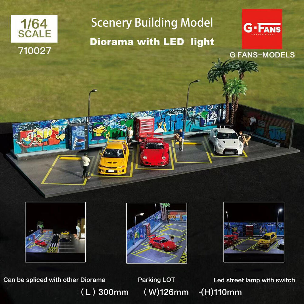 Diorama 1:64 Car Garage Model LED Lighting City Car Showroom Scene Display Model