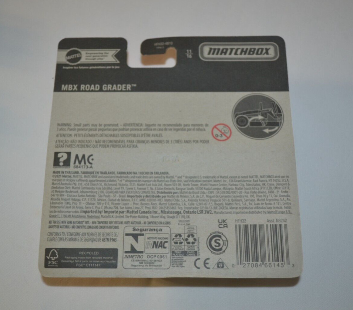 MATCHBOX 2023 WORKING RIGS 11/16 – MBX ROAD GRADER MTOR 689 YELLOW