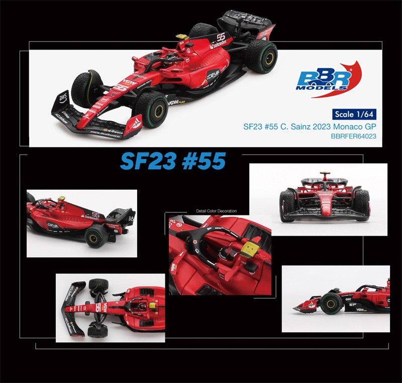 BBR 1:64 SF23 #16#55 C. Leclerc 2023 Monaco GP Diecast Model Car