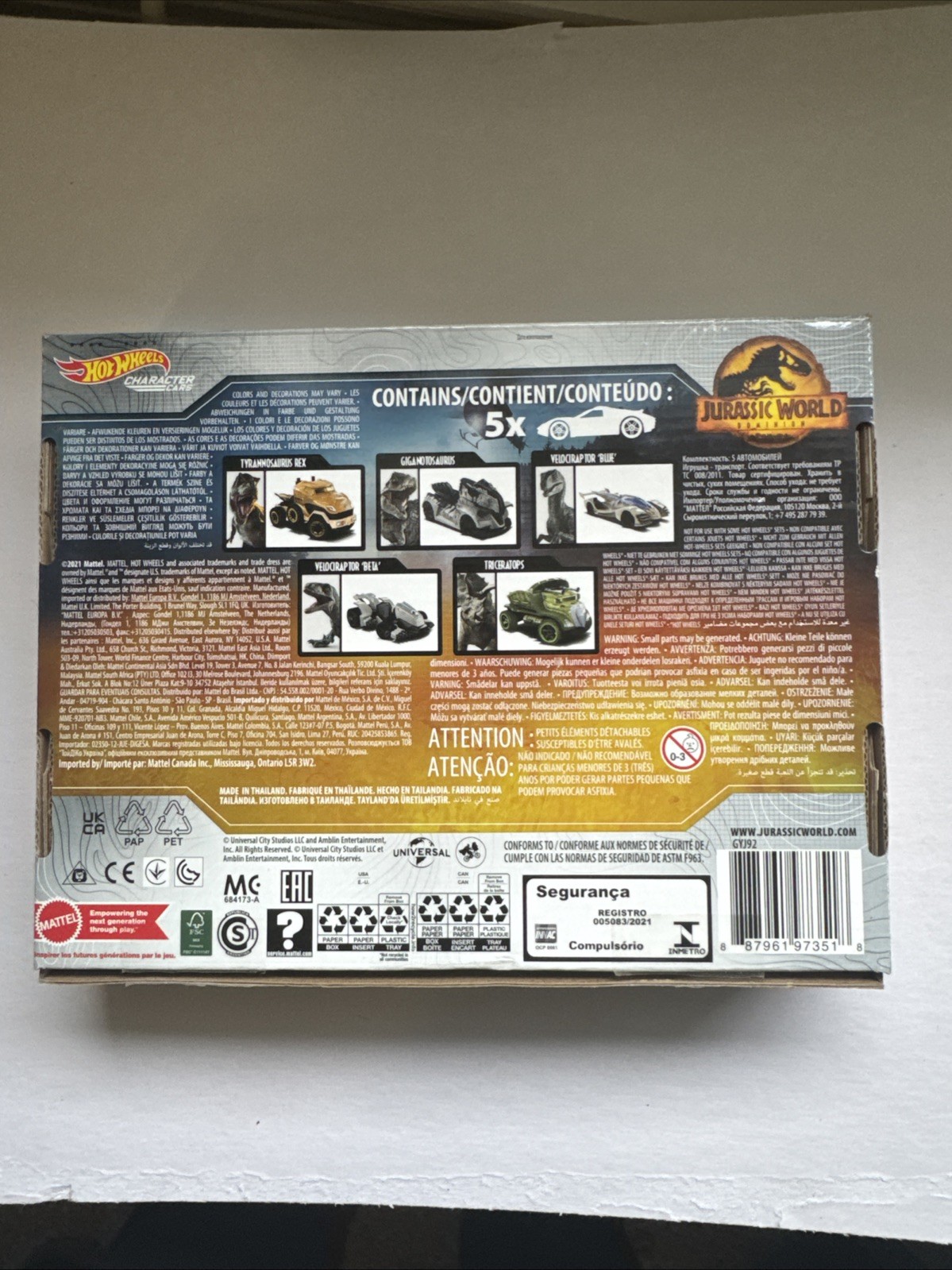 Hot Wheels Jurassic Park Dominion Character Cars 5 Pack – Open Box