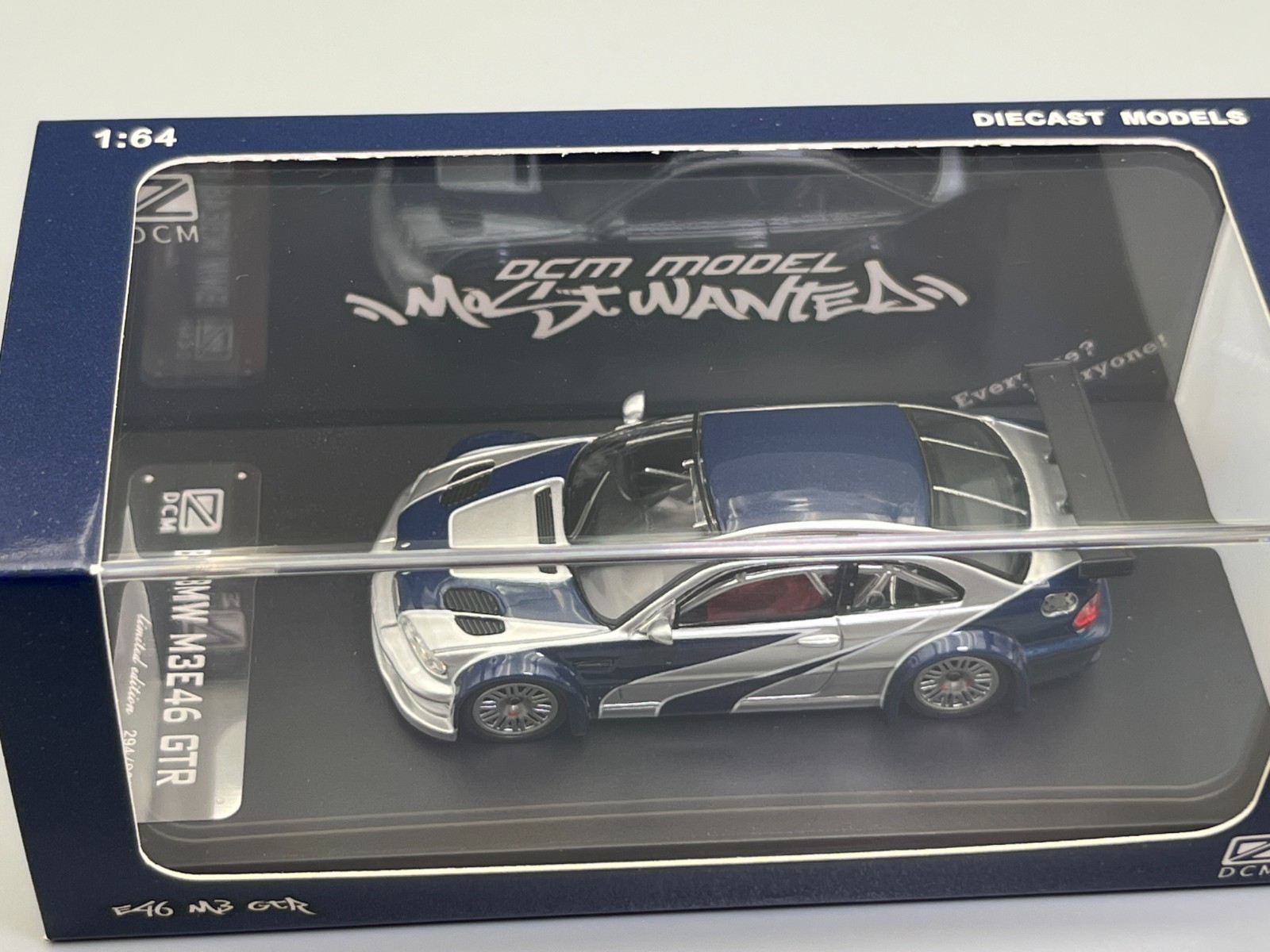 BMW E46 M3 GTR Need for Speed Most Wanted DCM Model 1/64 scale with display case