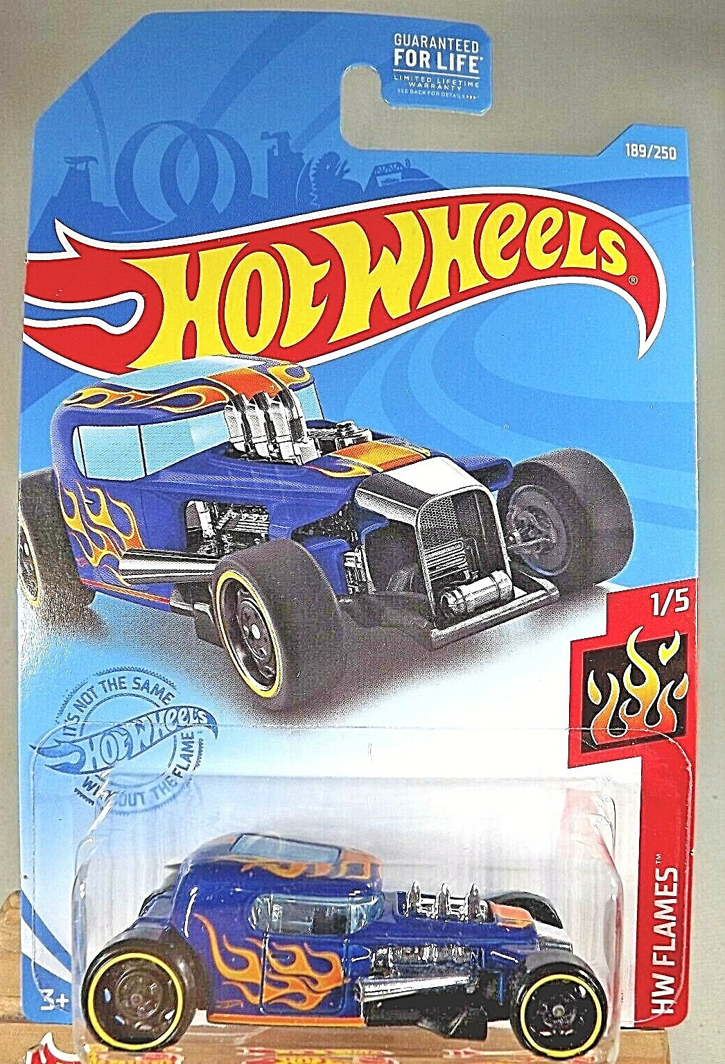 2021 Hot Wheels #189 HW Flames 1/5 MOD ROD Blue w/Black DD8 Spoke Yellow Rims