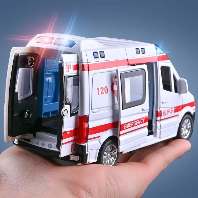 Diecast Mini Emergency Vehicle Model Sound Light Police Fire Ambulance Toy Gift