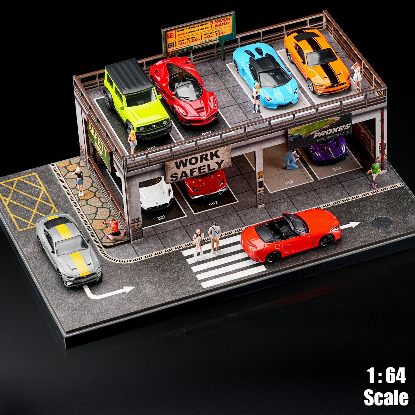 Diorama 1:64 Car Garage Model LED Lighting Repair Shop Building Scene Model Toy