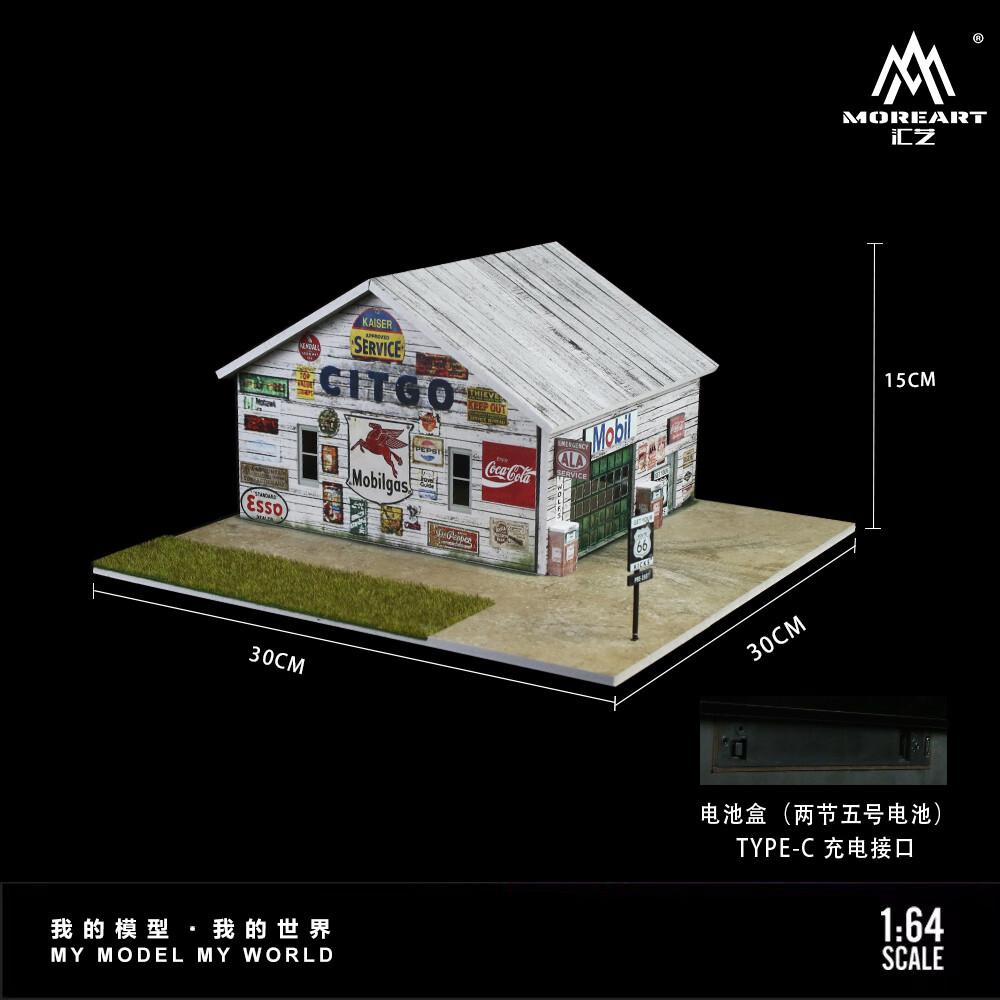 Diorama 1/64 Diecast Car Garage Model LED Street Factory Building Display Toy US