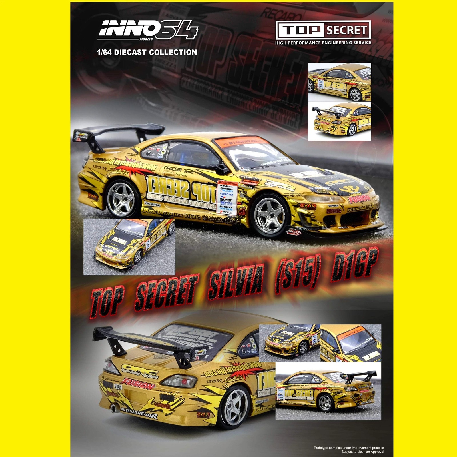 Inno64 1/64 Top Secret Silvia (S15) Gold D1 Grand Prix Series Champion 2004