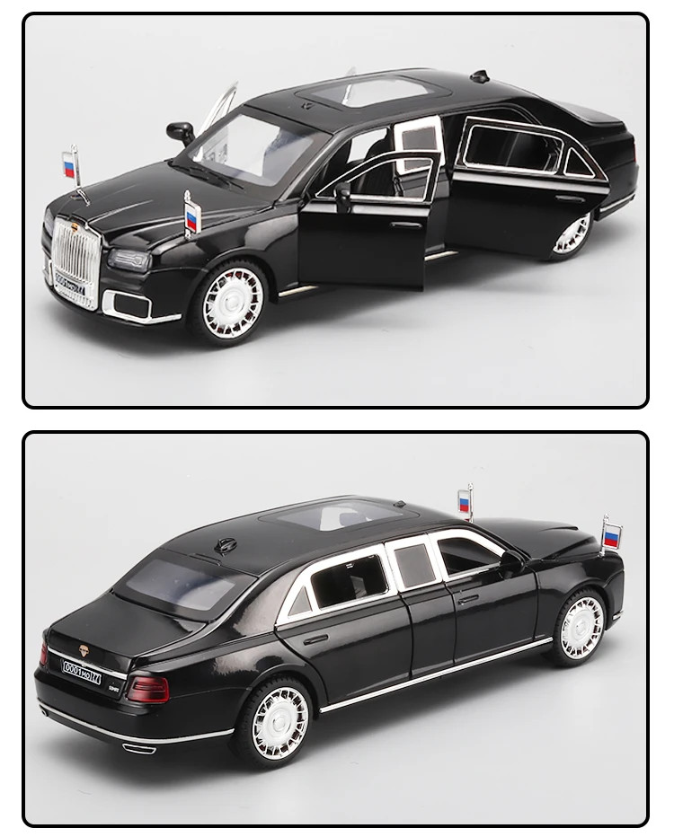 1:24 Aurus Senat Russia Limousine Alloy Diecast Car Model Sound Light Classic Co