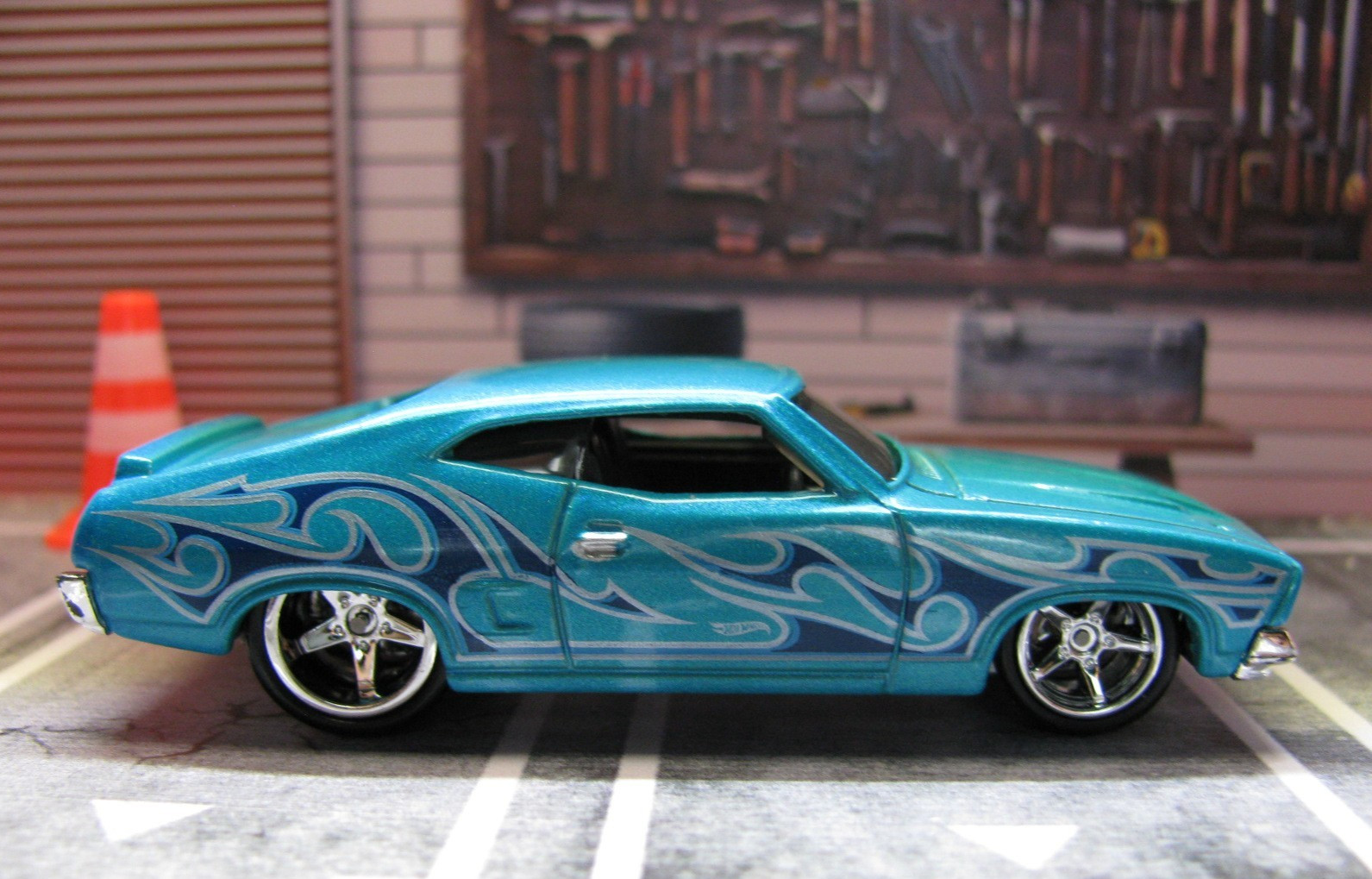 2011 Hot Wheels Blue Flames ’73 Ford Falcon XB Loose, w/Real Riders Wheel Swap