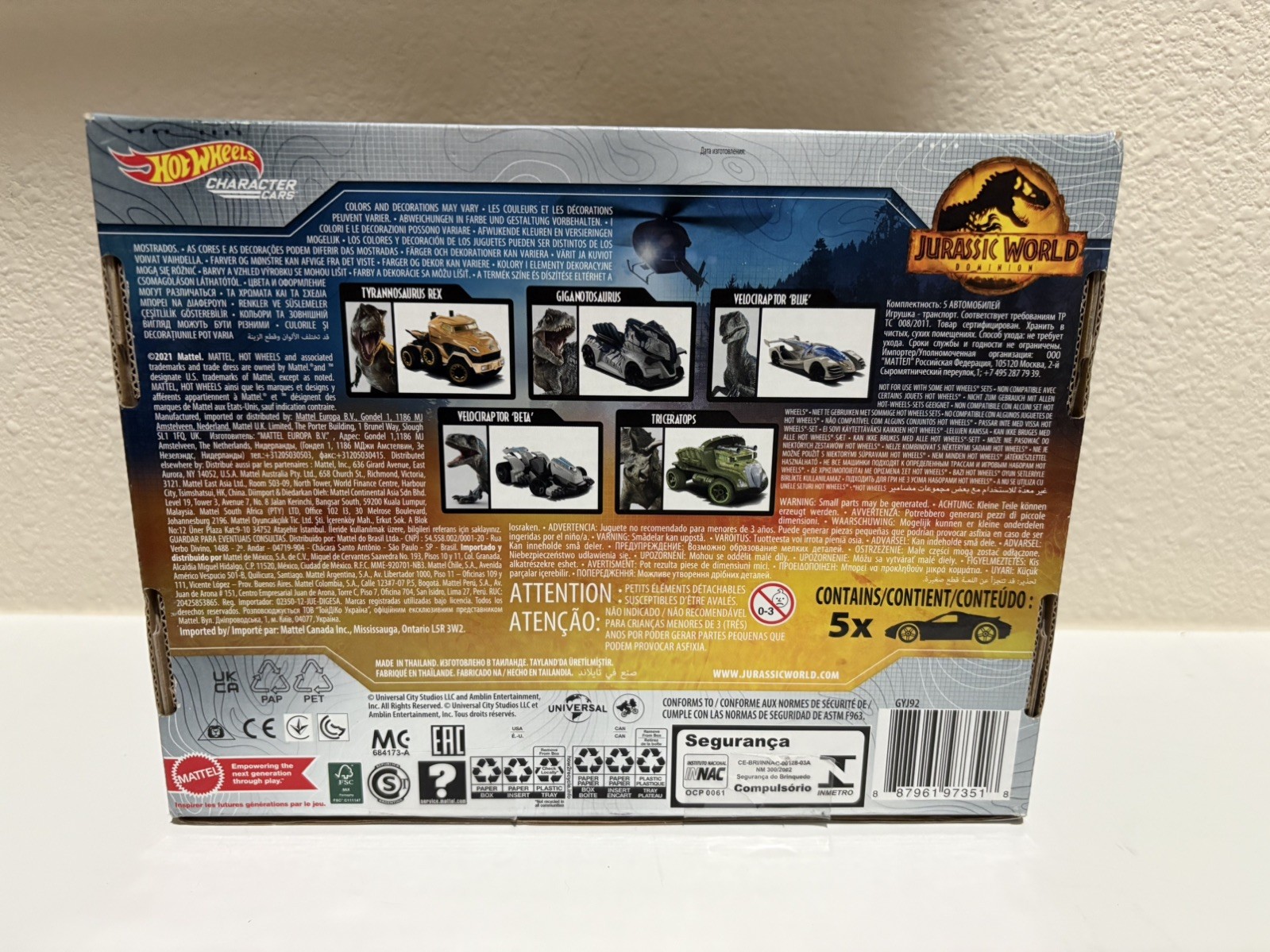 Hot Wheels Character Cars 5 Pack – Jurassic World Dominion Collectible Box Set