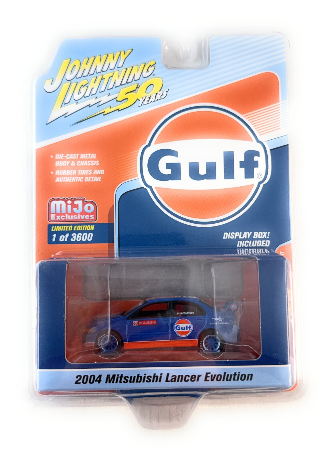 JOHNNY LIGHTNING 2004 BLU/ORANGE MITSUBISHI LANCER EVOLUTION GULF JLCP7249-4D