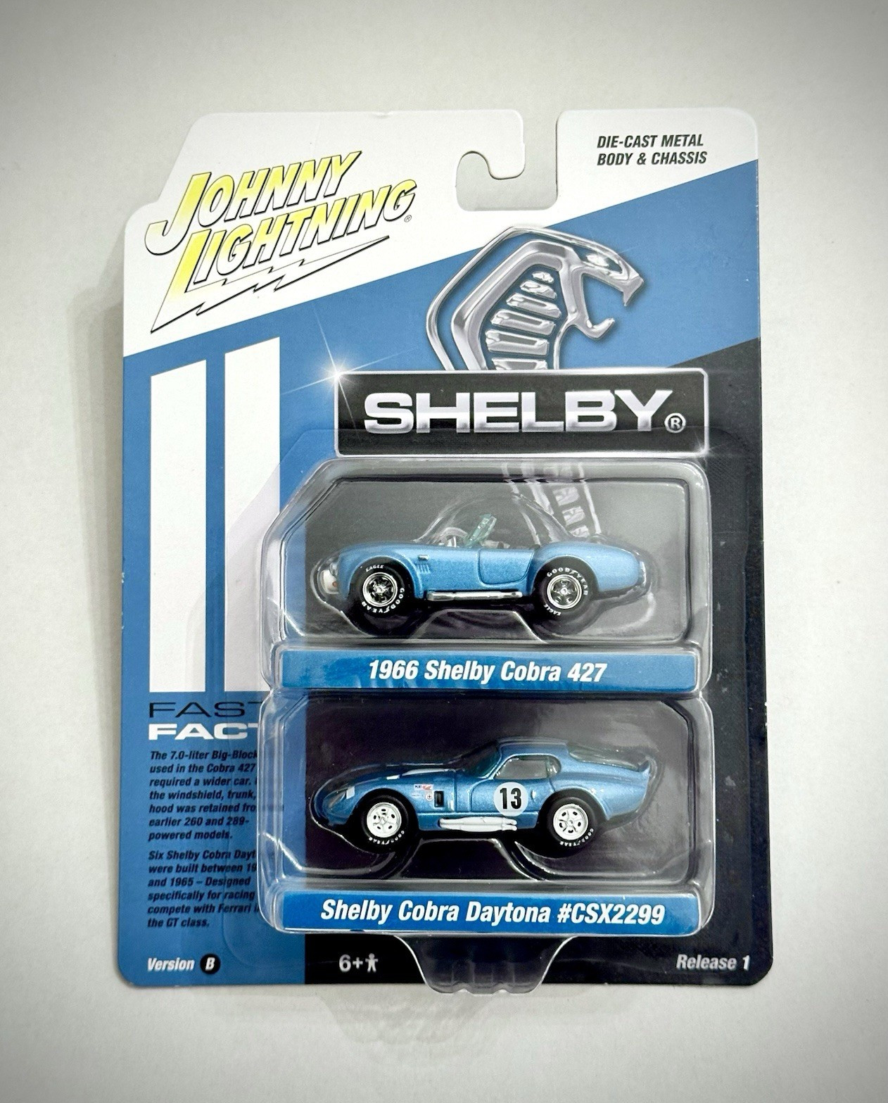 Johnny Lightning Cobra 427 & Daytona 1:64 Diecast Unopened Light Blue – 2 Pack