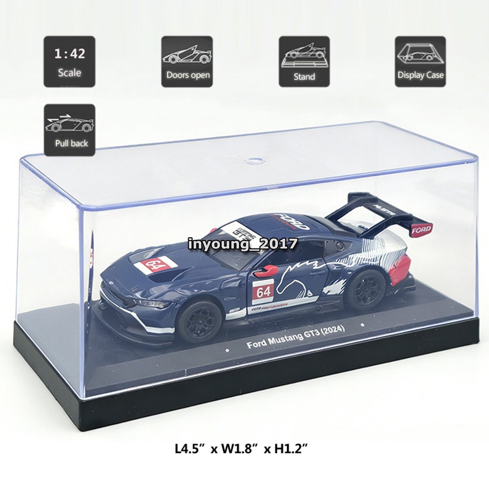 1:42 Ford Mustang GT3 Model Car Metal Diecast Toy Cars Toys for Boys Kids Blue