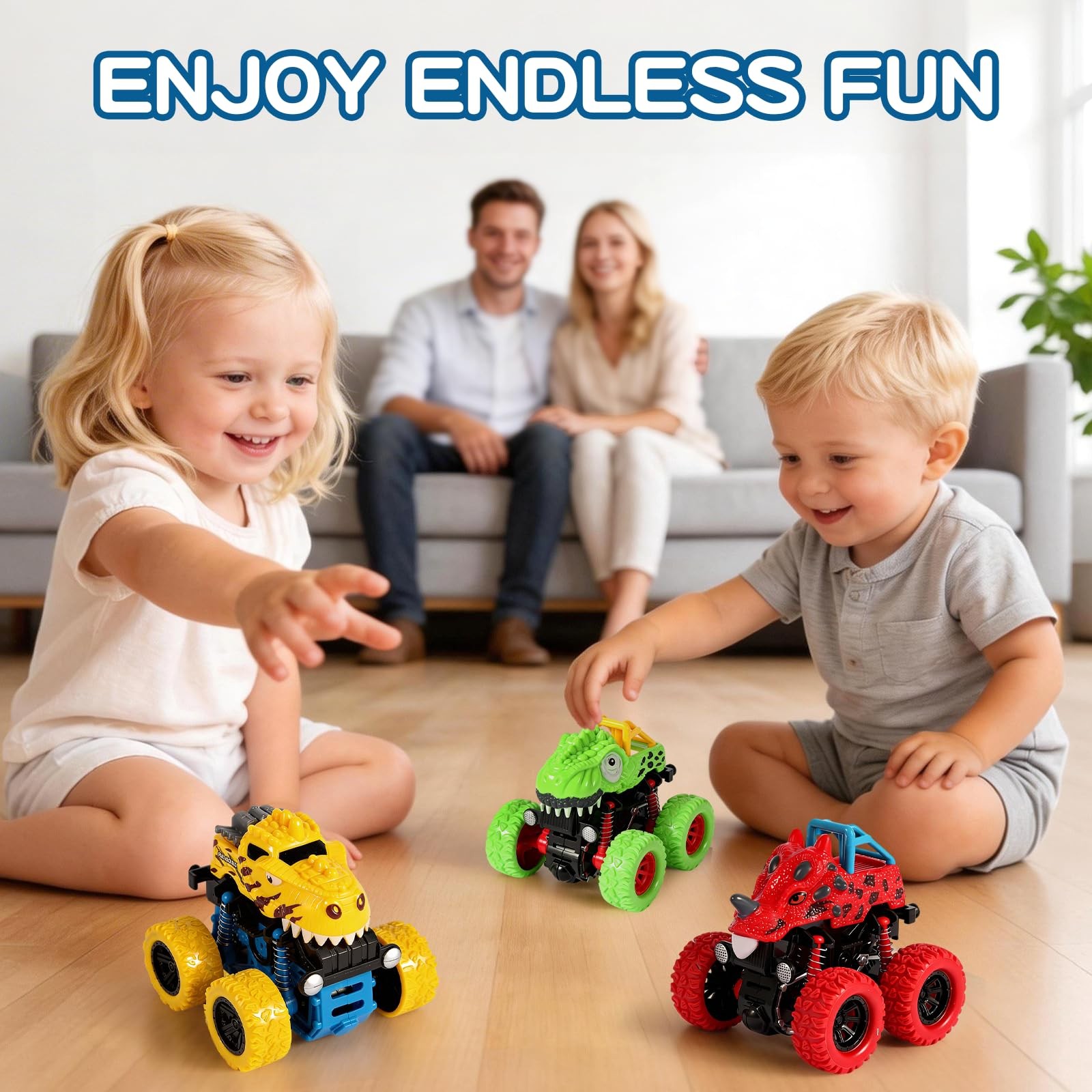 Dinosaur Toys 3 Pack Friction Power 360Â° Rotating Push and Go for Ages 2-5