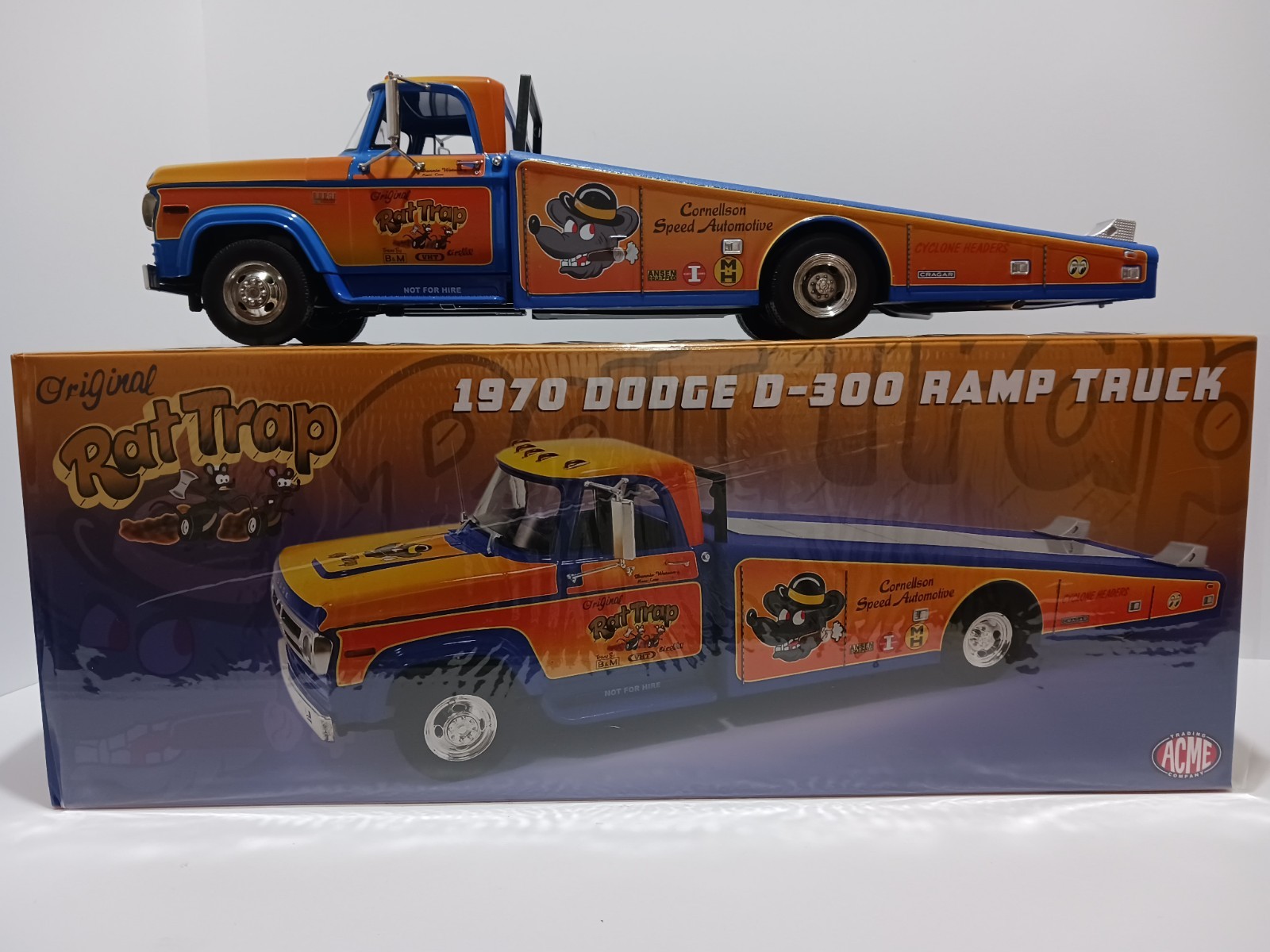 1:18 “RAT TRAP” 1970 DODGE D-300, VINTAGE RAMP, TRUCK DRAG RACE HAULER by ACME