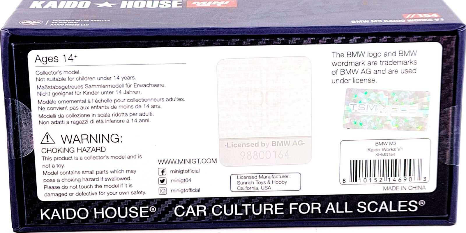 Kaido House x Mini GT BMW M3 Kaido Works V1 KHMG154 🟦⬜🟨 1/64