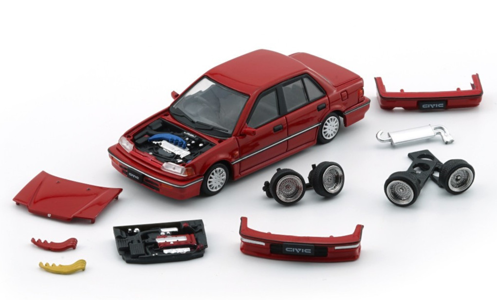 BM 1/64 Die Cast HONDA CIVIC EF2 (LHD) Model Cars (3-PACK) *BLACK-RED-WHITE*
