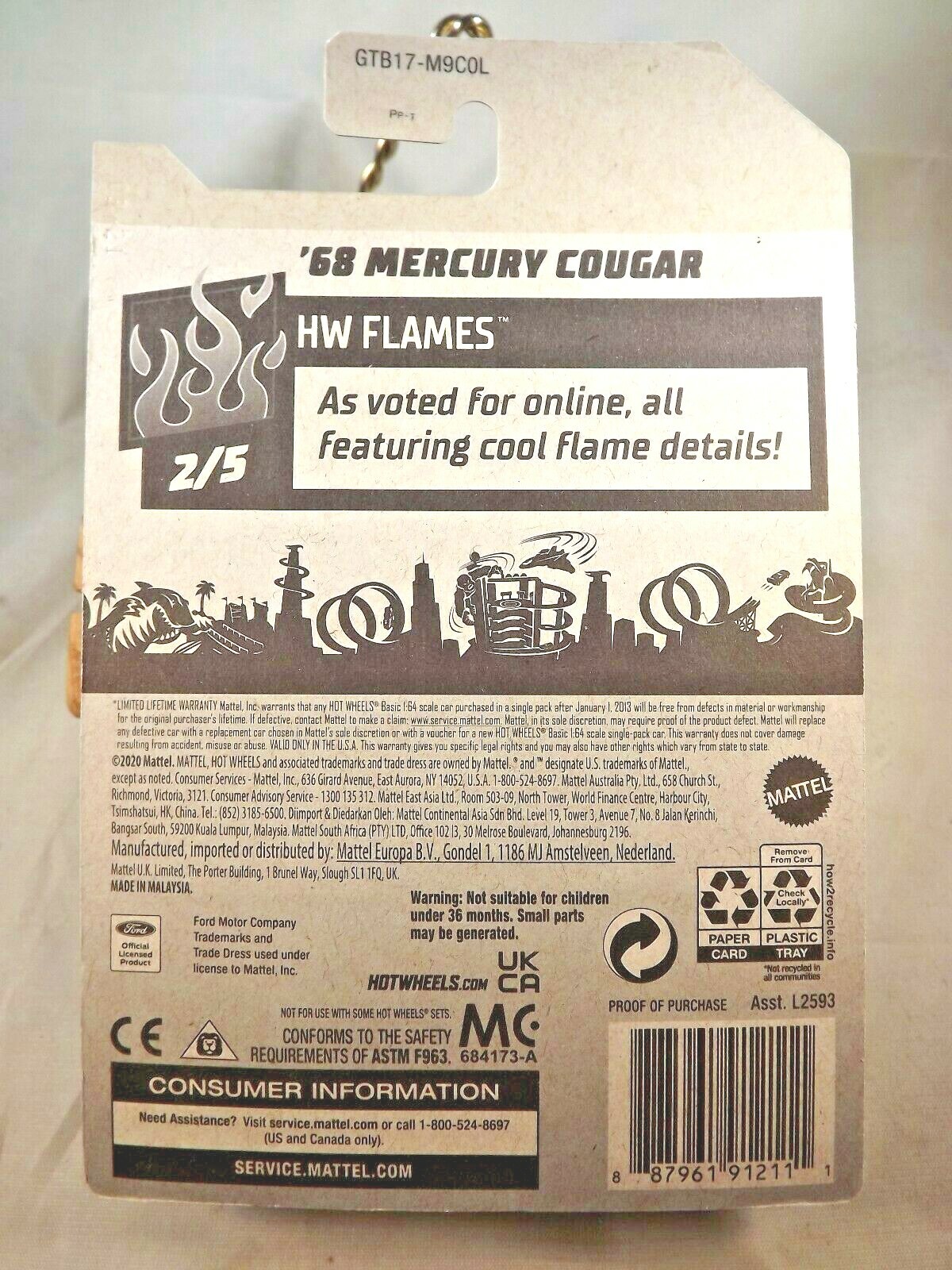 2021 Hot Wheels #207 HW Flames 2/5 ’68 MERCURY COUGAR Green w/Chrome MC5 Spokes