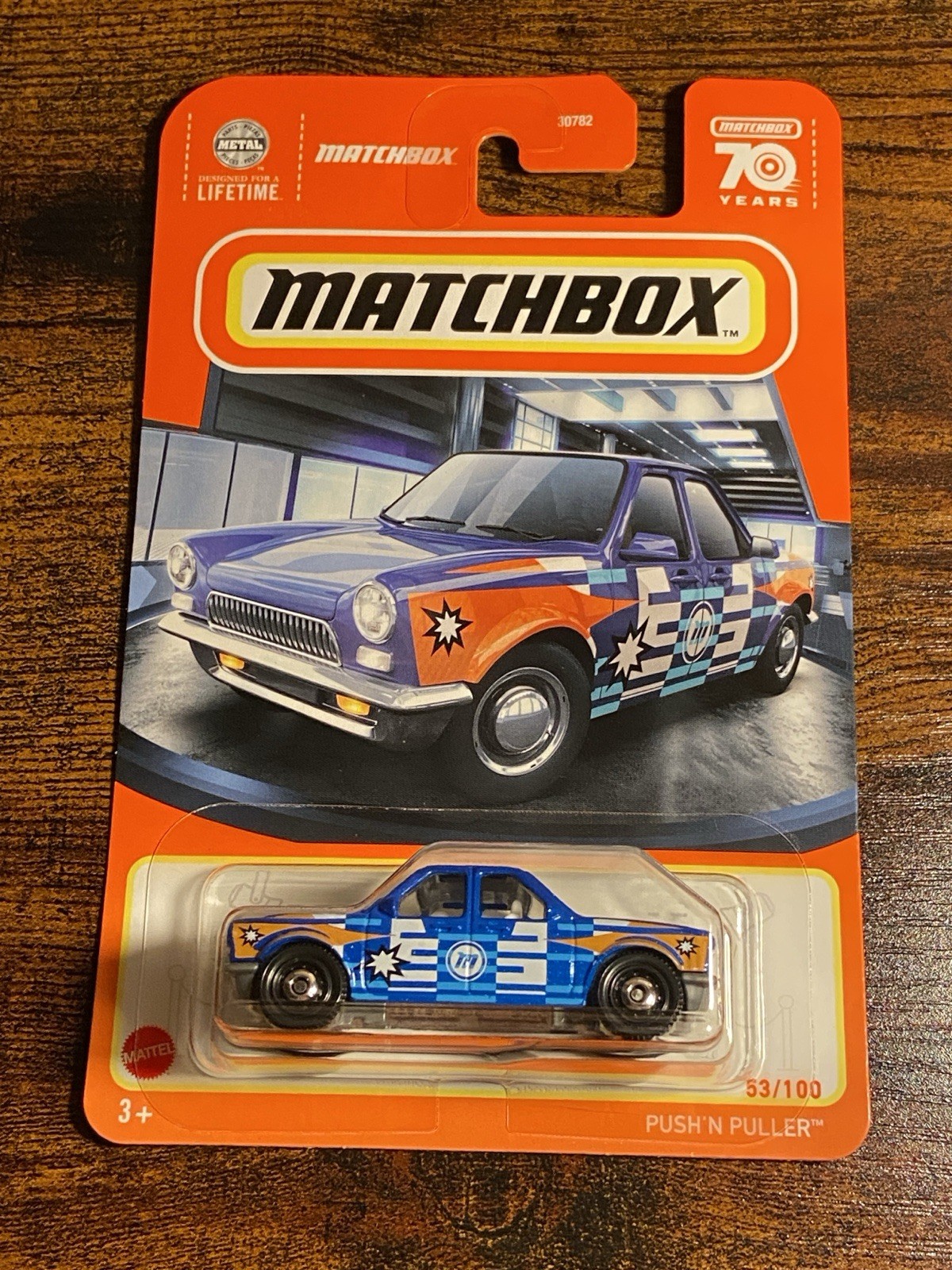 Matchbox Push ‘N Puller 53/100 Diecast Car Blue Orange White 1:64 2022