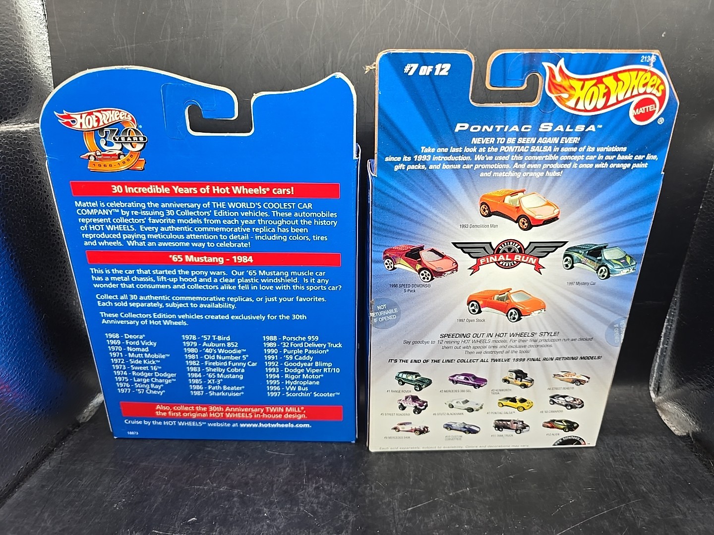 14 1997 Hot Wheels 30 Years T-Bird Viper RT/10 Blimp path Beater JT-3 65 Mustang