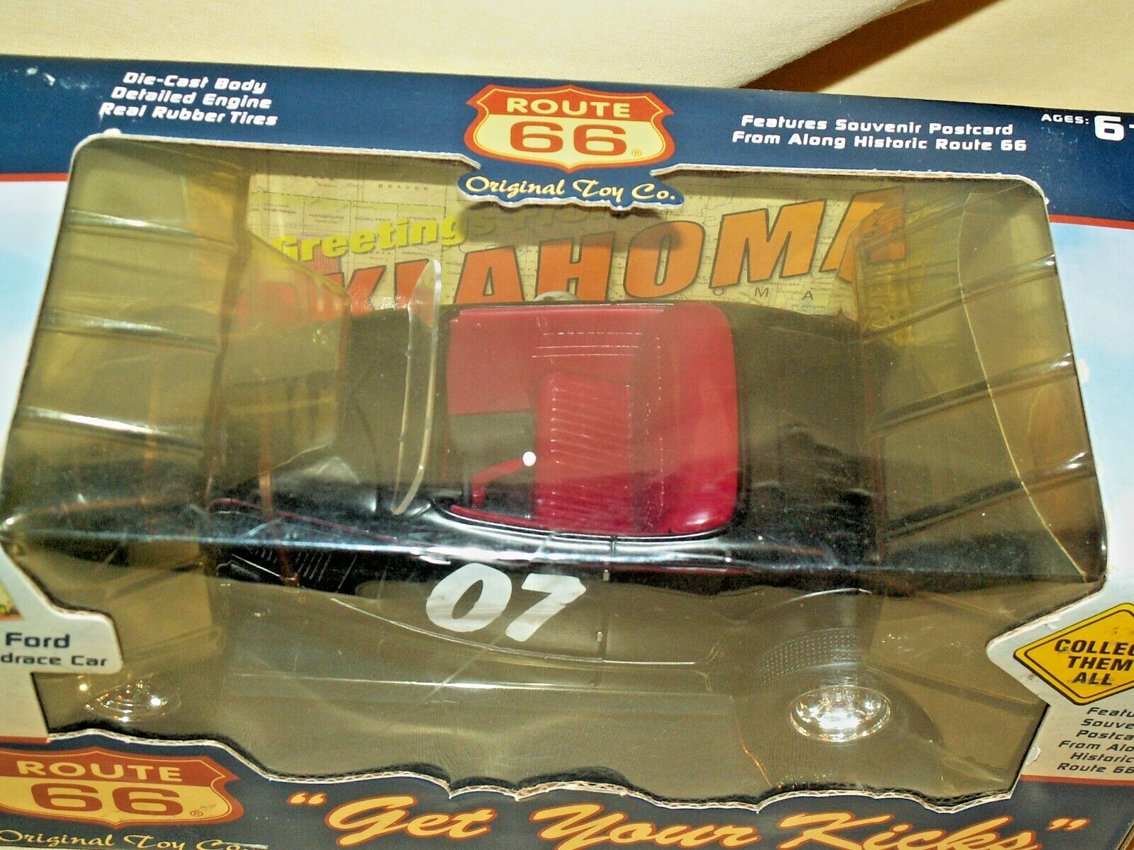 FORD ELGIN ROAD RACER 1933 BLUE LIGHT 1:24 ROUTE 66 DIE CAST BLACK CONVERTIBLE.