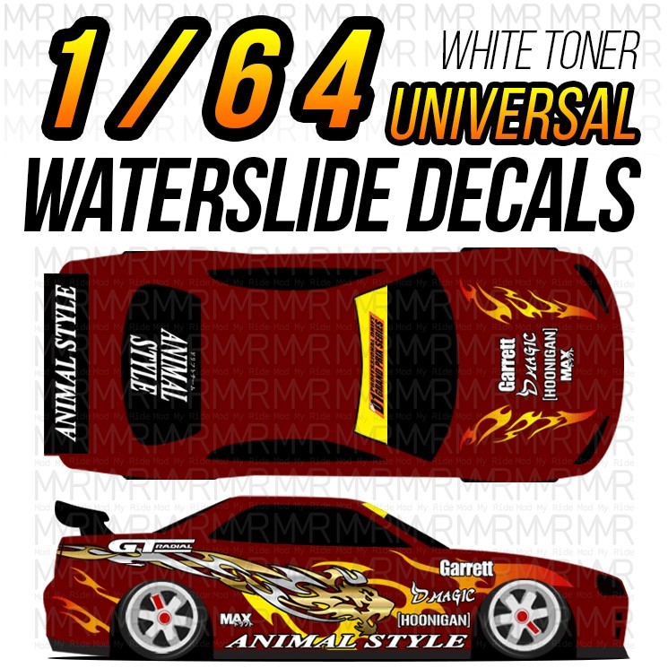 1/64 Scale ANIMAL STYLE DRIFT White Toner Universal WaterSlide Decals for Hot