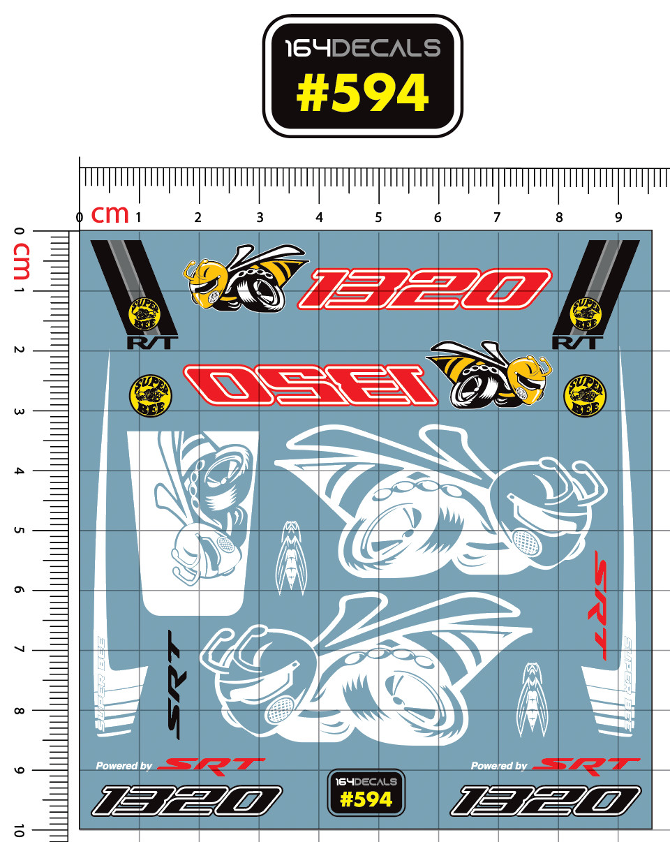 SRT 1320 Super Bee Water Slide Decal 1:24,28,25,32 Scale RC Diecast #591-594
