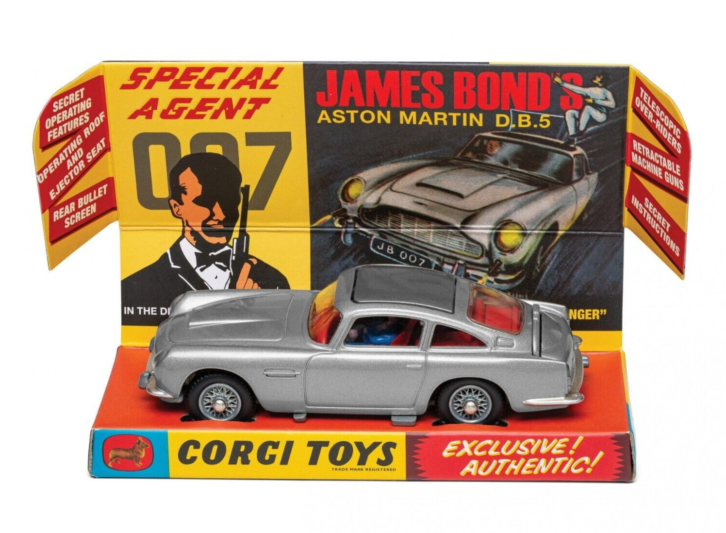 CORGI TOYS 1/46 JAMES BOND 007 GOLDFINGER 1963 ASTON MARTIN DB5 SILVER RT26101S
