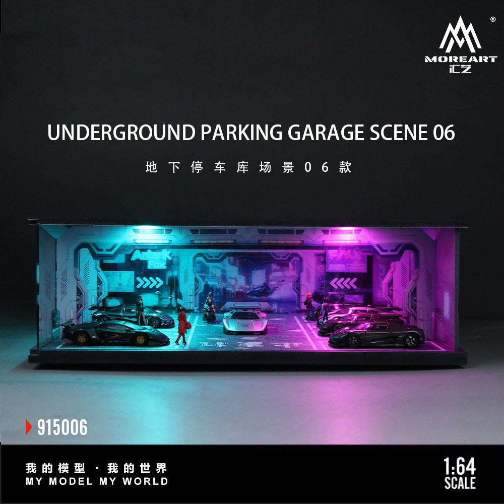 Diorama 1/64 Diecast Garage Model LED Lighting Parking Lot Display Case Scene